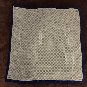 Vintage, Gucci, Monogram, 100% Silk, Navy Blue & White Print, Large Square Scarf